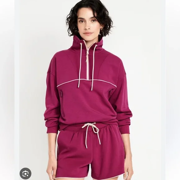 Old Navy Active Dynamic Fleece Fuchsia Pink Pullover Half-Zip Hoodie Small - Picture 1 of 7